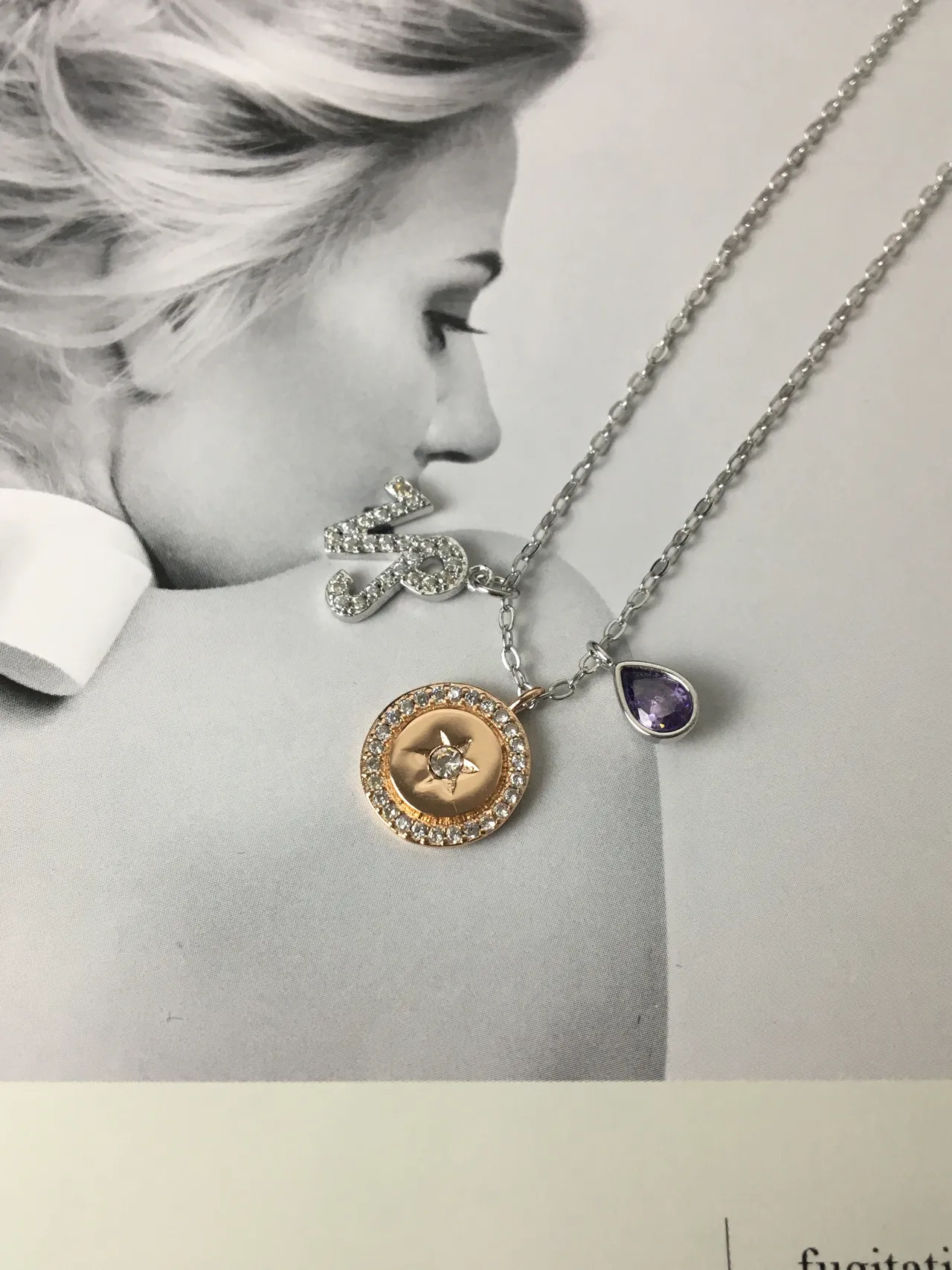 Multi-Charm Pavé Script Star and Purple Gemstone Necklace 9