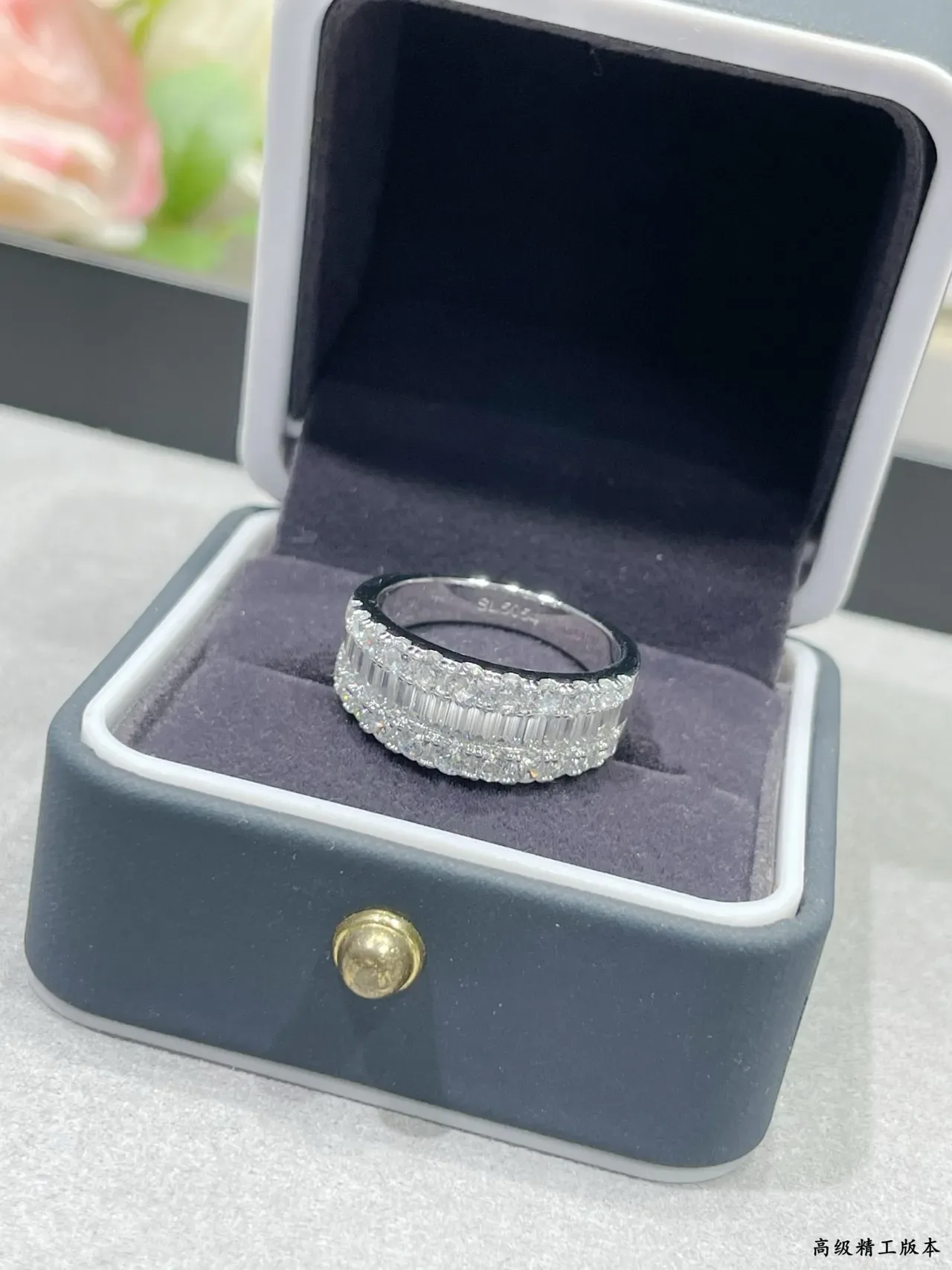 Multi-Row Pavé and Baguette-Cut Diamond Wide Band Ring 7