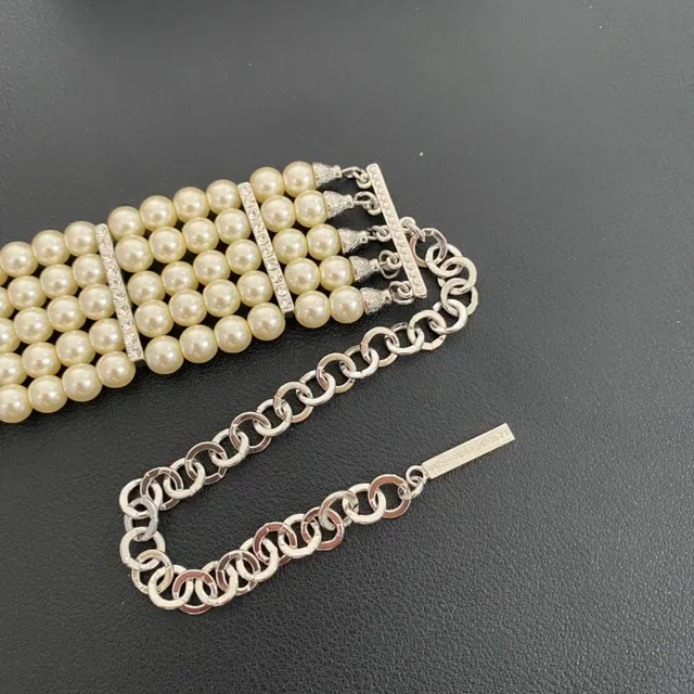 Multi-Row Pearl and Crystal Choker Bracelet 3