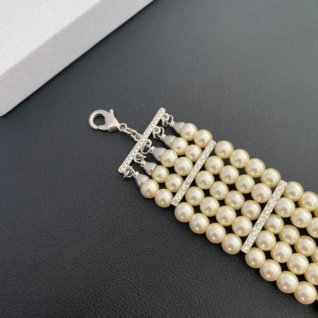 Multi-Row Pearl and Crystal Choker Bracelet 4