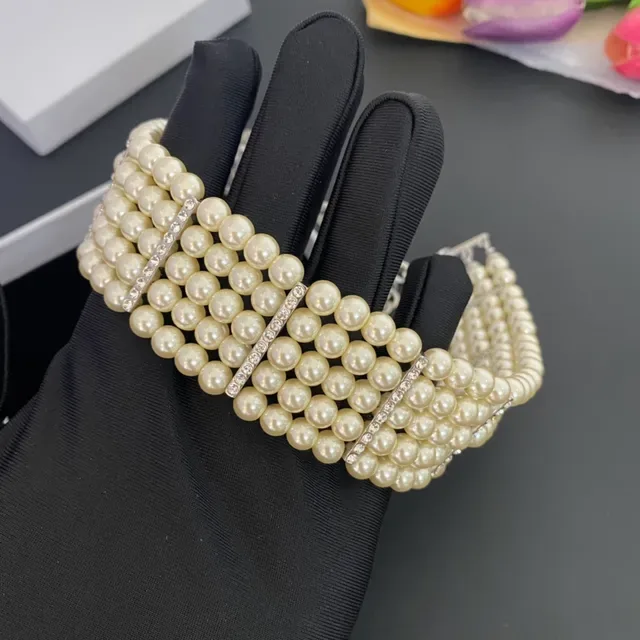 Multi-Row Pearl and Crystal Choker Bracelet 6