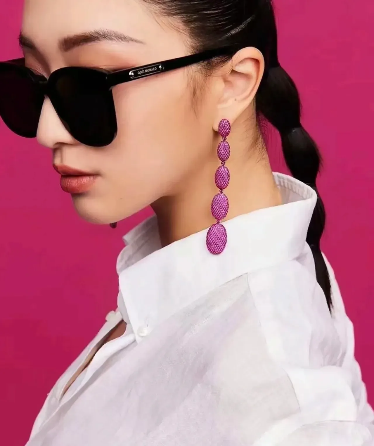 Multi-Tiered Pavé-Set Oval Cluster Dangling Earrings 2
