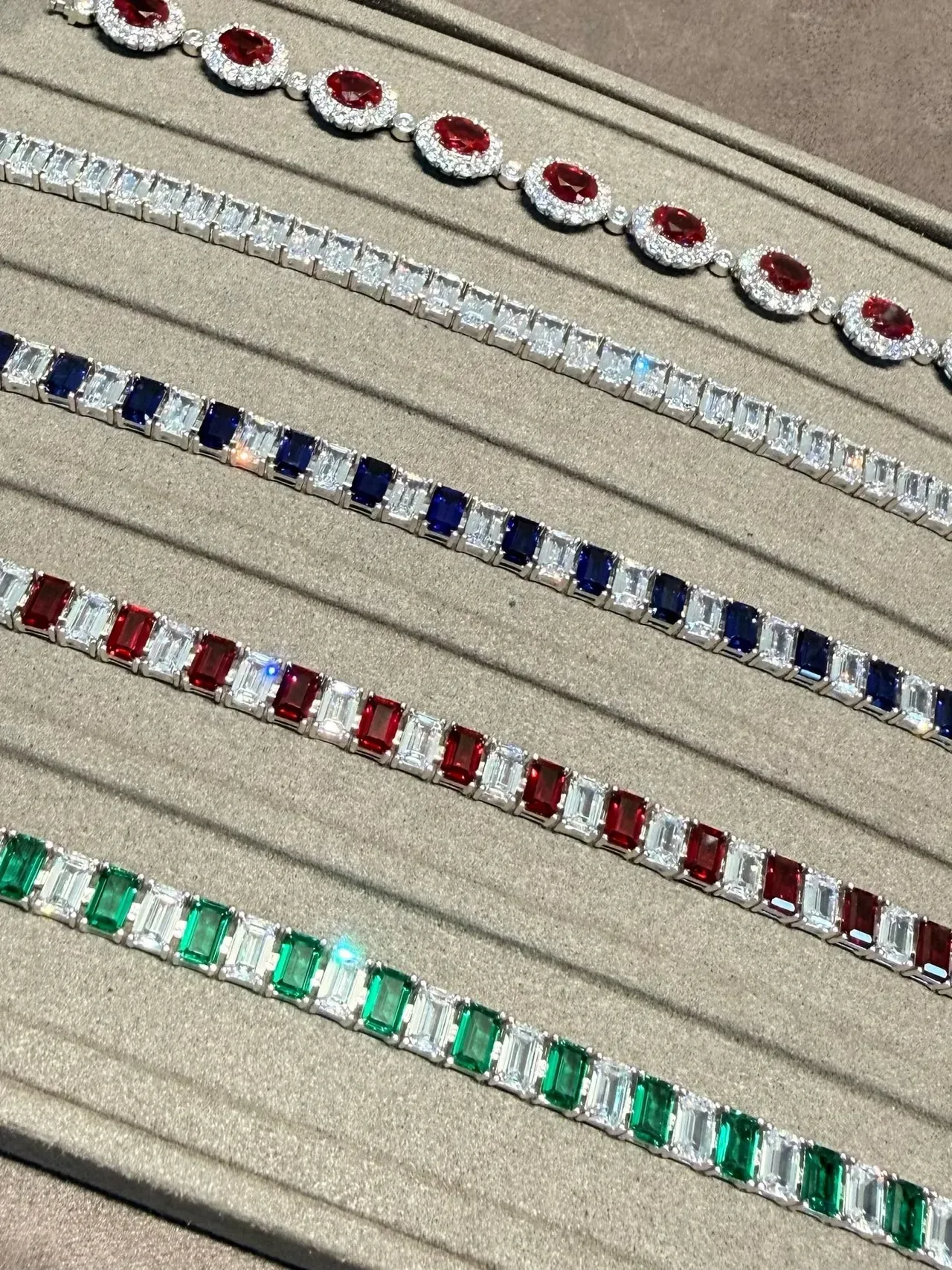 Multicolor Baguette-Cut Pavé Halo Bracelet 1