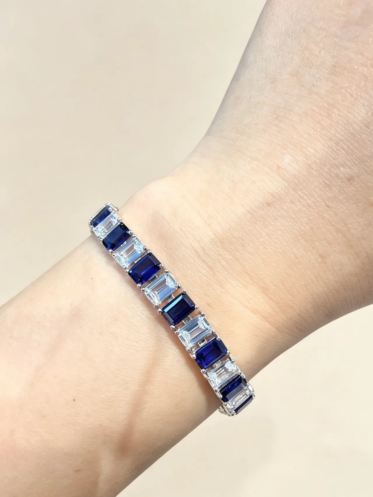 Multicolor Baguette-Cut Pavé Halo Bracelet 2
