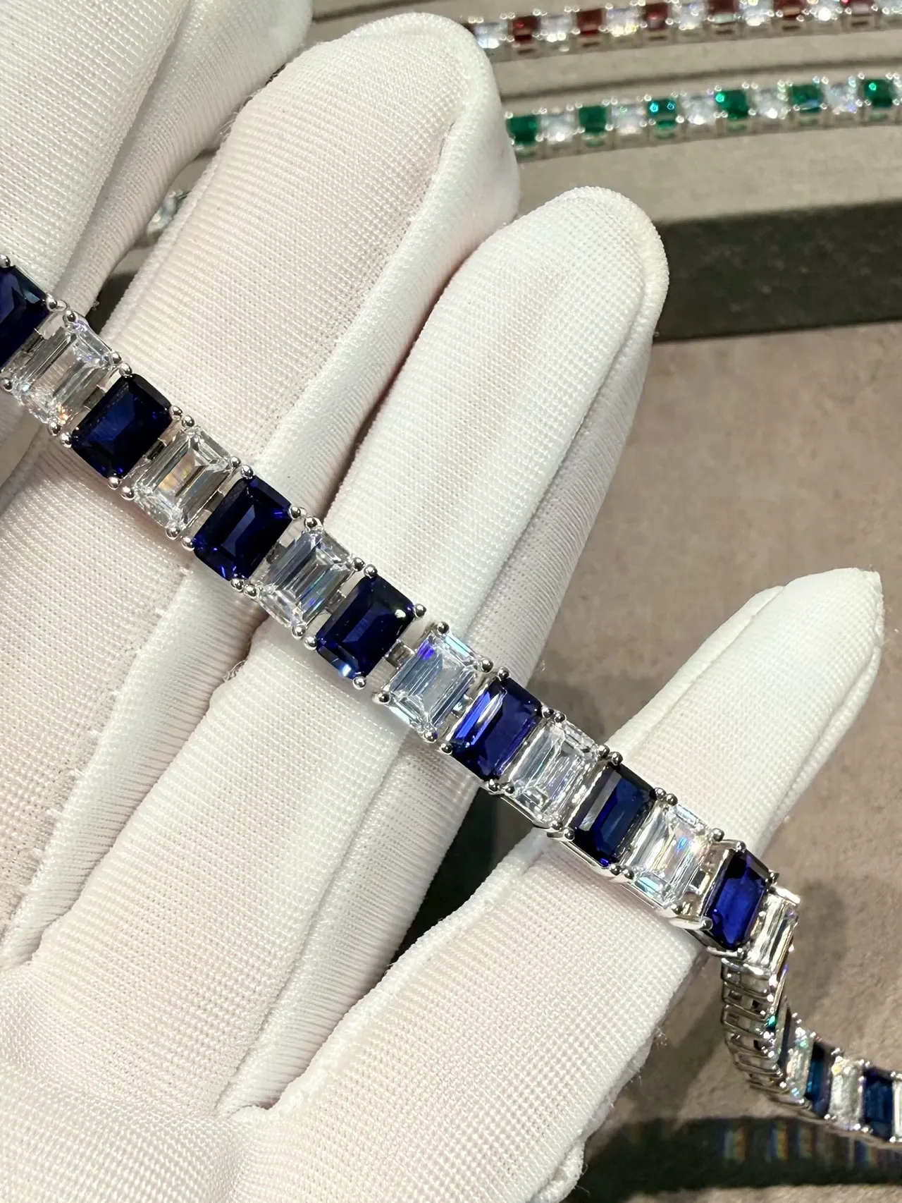 Multicolor Baguette-Cut Pavé Halo Bracelet 5