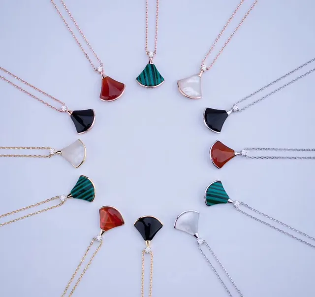 Multicolor Fan-Shaped Pendant Gemstone Inlay Necklace 1