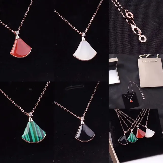 Multicolor Fan-Shaped Pendant Gemstone Inlay Necklace 8