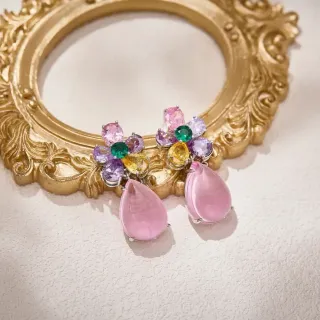 Multicolor Floral Cluster Teardrop Drop Earrings