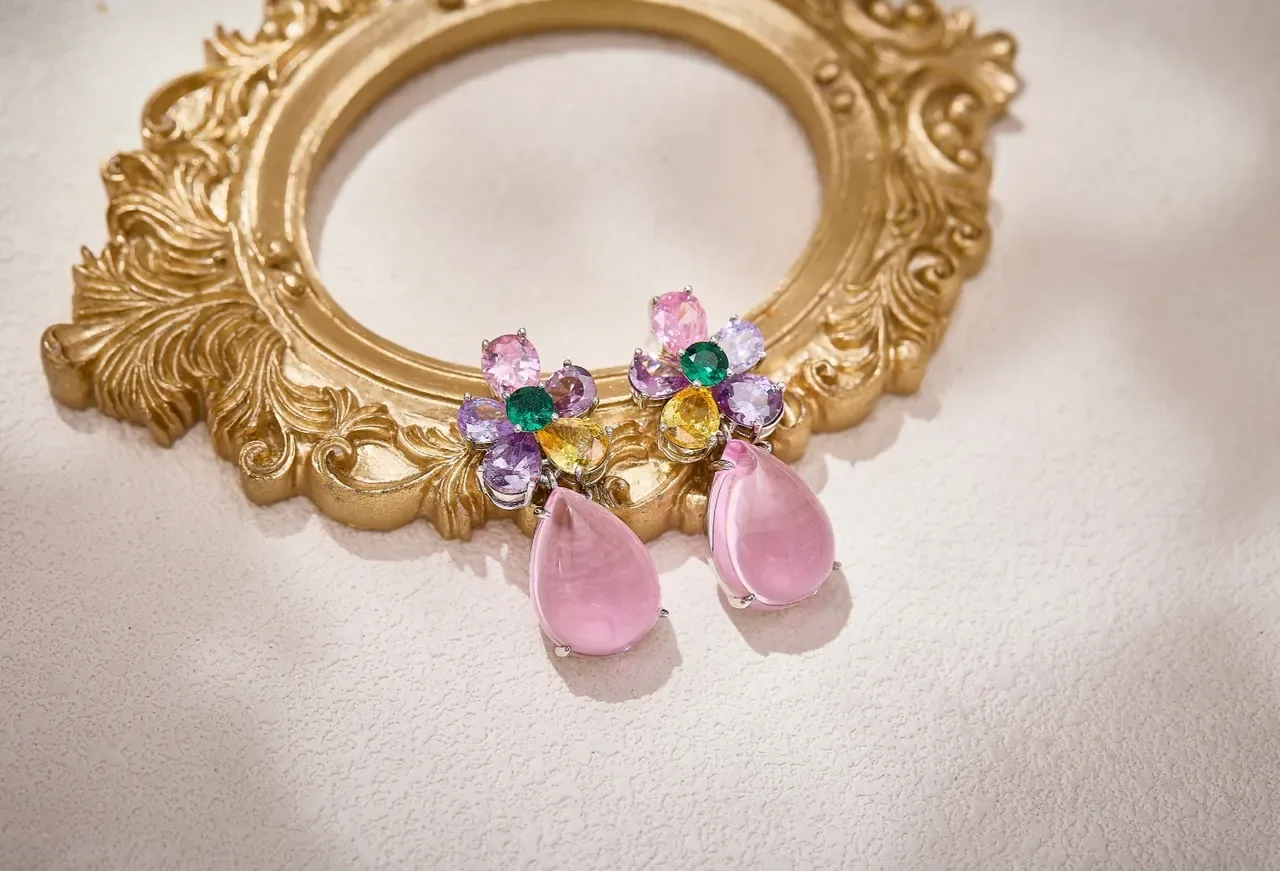 Multicolor Floral Cluster Teardrop Drop Earrings 1