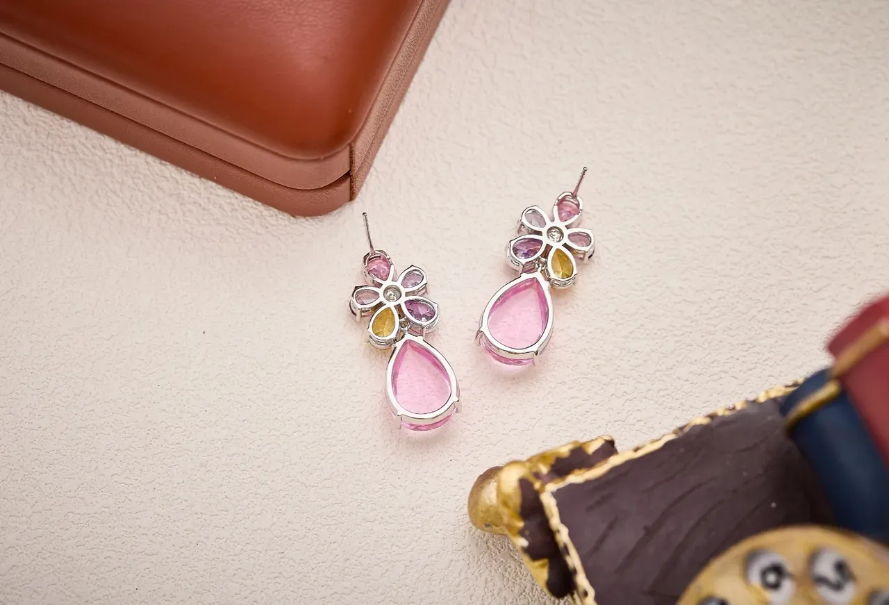 Multicolor Floral Cluster Teardrop Drop Earrings 3