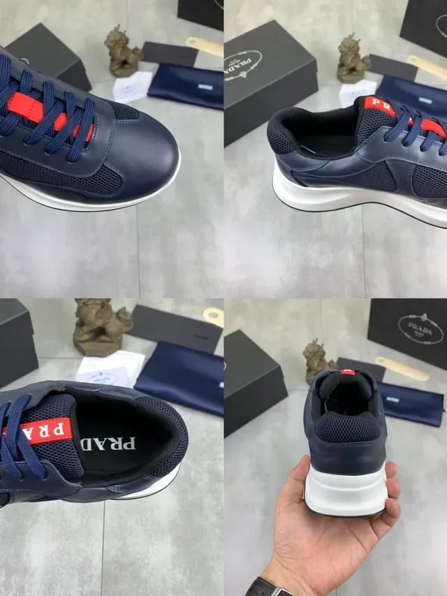 Navy and Red Leather-Mesh Platform Sneaker 2