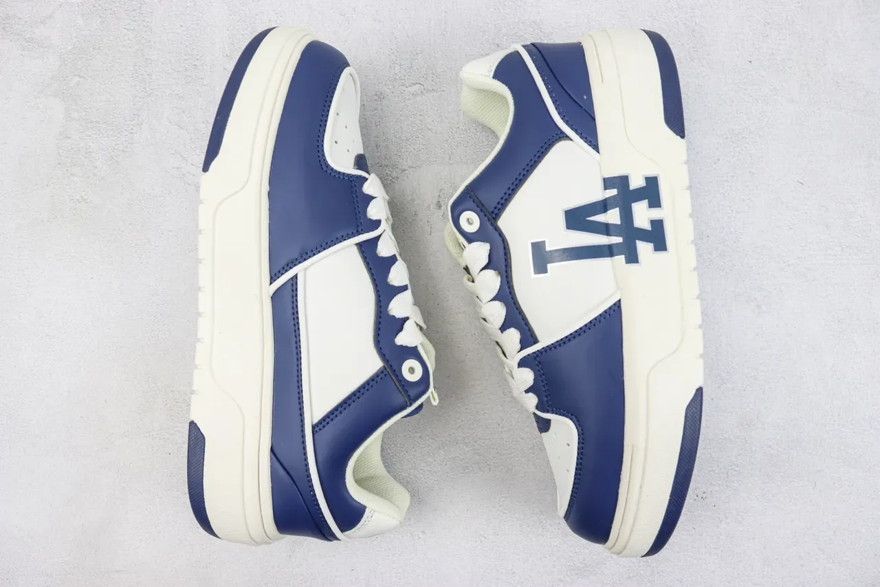 Navy Beige Panelled Leather-Like Upper Thick Platform Sole Sneakers 2