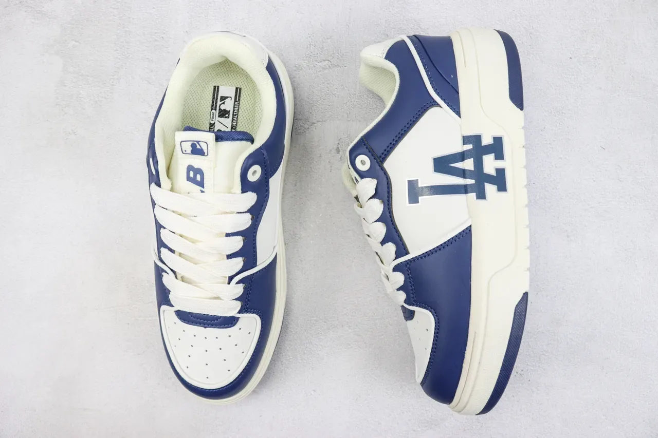 Navy Beige Panelled Leather-Like Upper Thick Platform Sole Sneakers 3