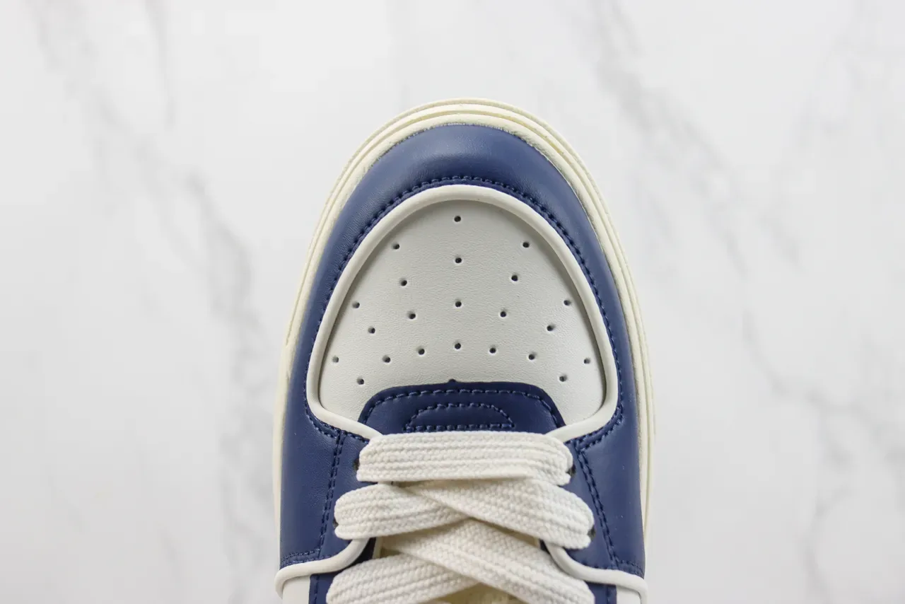Navy Beige Panelled Leather-Like Upper Thick Platform Sole Sneakers 6
