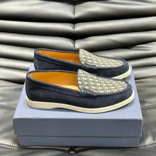 Navy Beige Suede Patterned Canvas Vamp Loafer