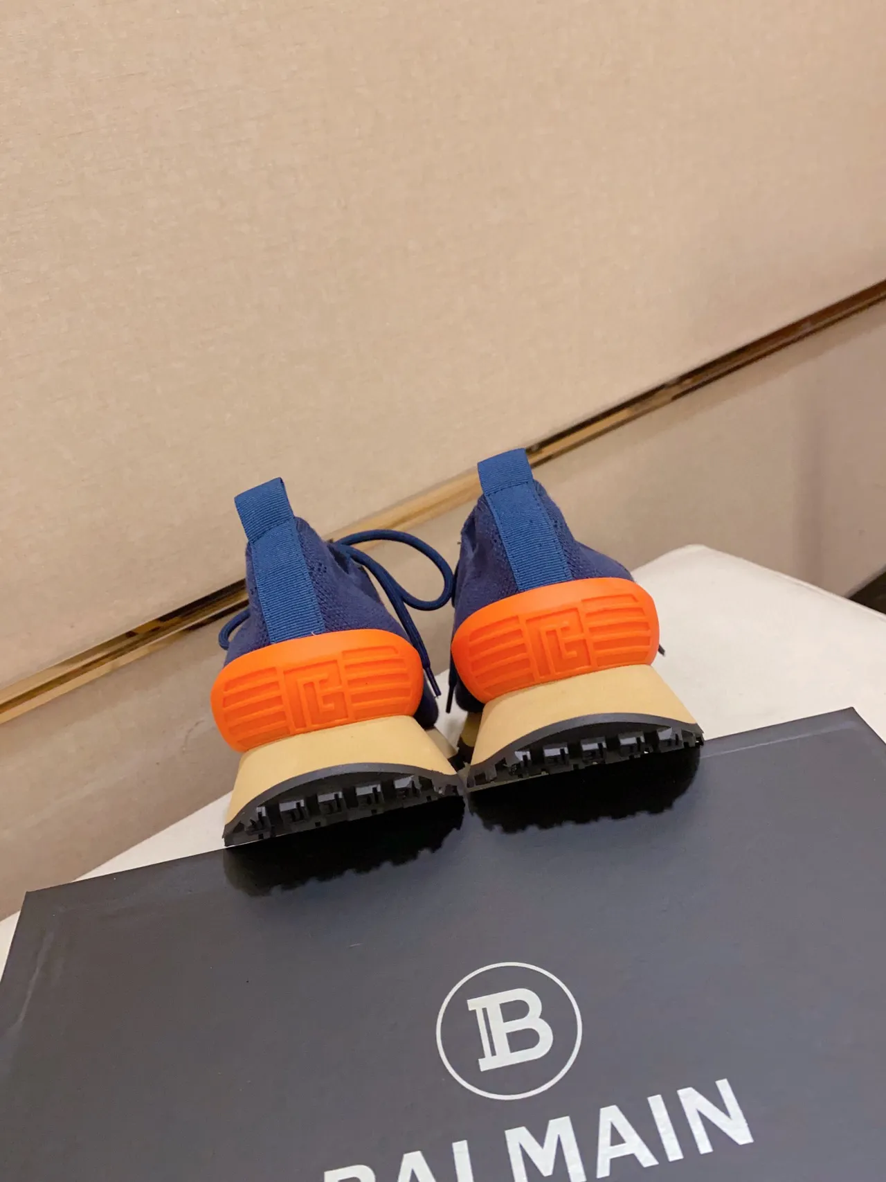 Navy Orange Knit Upper Layered Midsole Sneakers 2