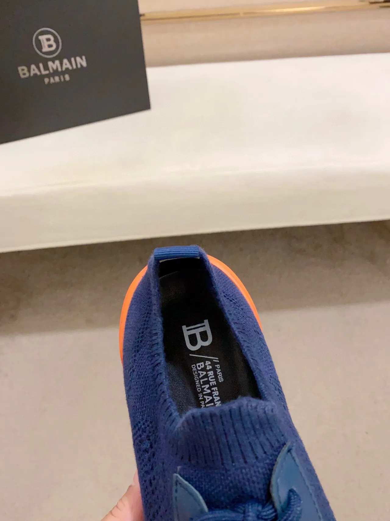 Navy Orange Knit Upper Layered Midsole Sneakers 4