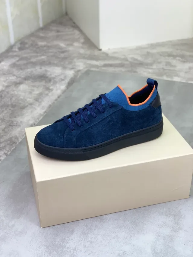Navy Orange Suede Upper Flat Rubber Sole Sneakers 5