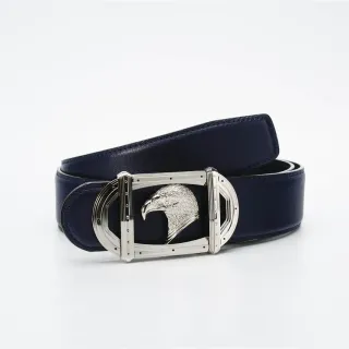 Navy Silver Eagle-Head Buckle Leather Belt