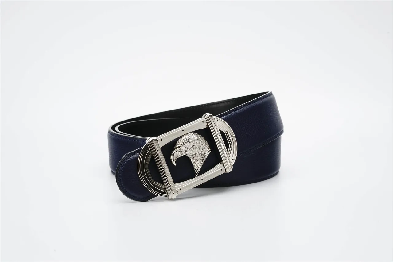Navy Silver Eagle-Head Buckle Leather Belt 4