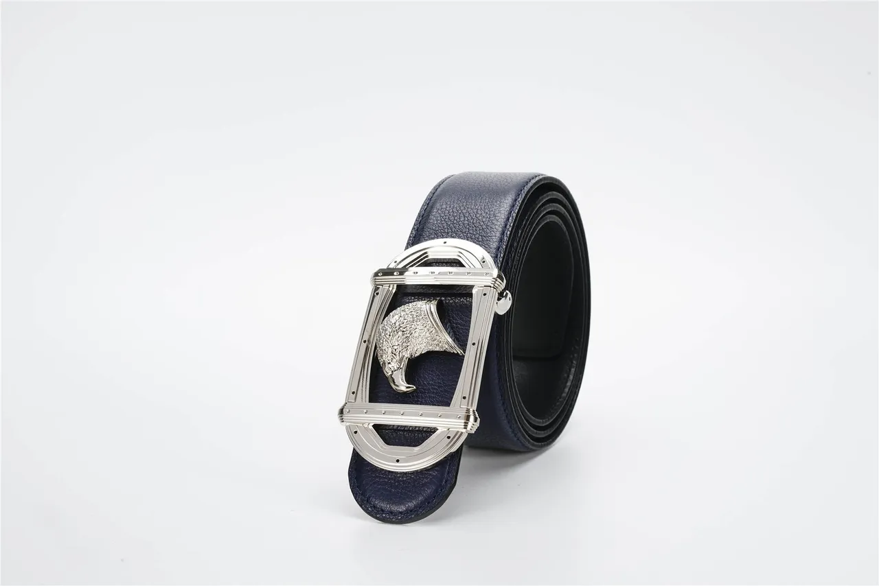 Navy Silver Eagle-Head Buckle Leather Belt 7