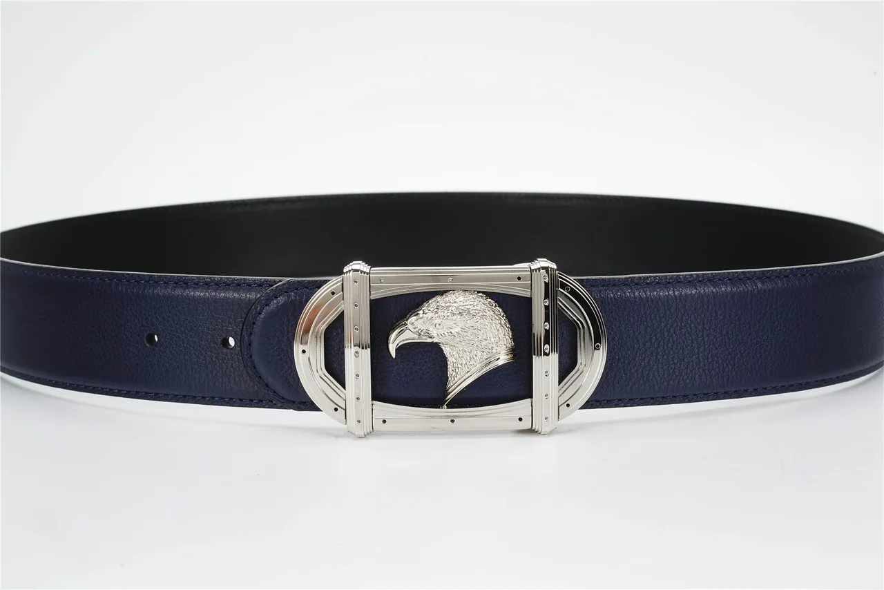 Navy Silver Eagle-Head Buckle Leather Belt 8