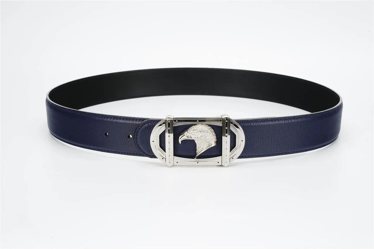Navy Silver Eagle-Head Buckle Leather Belt 9