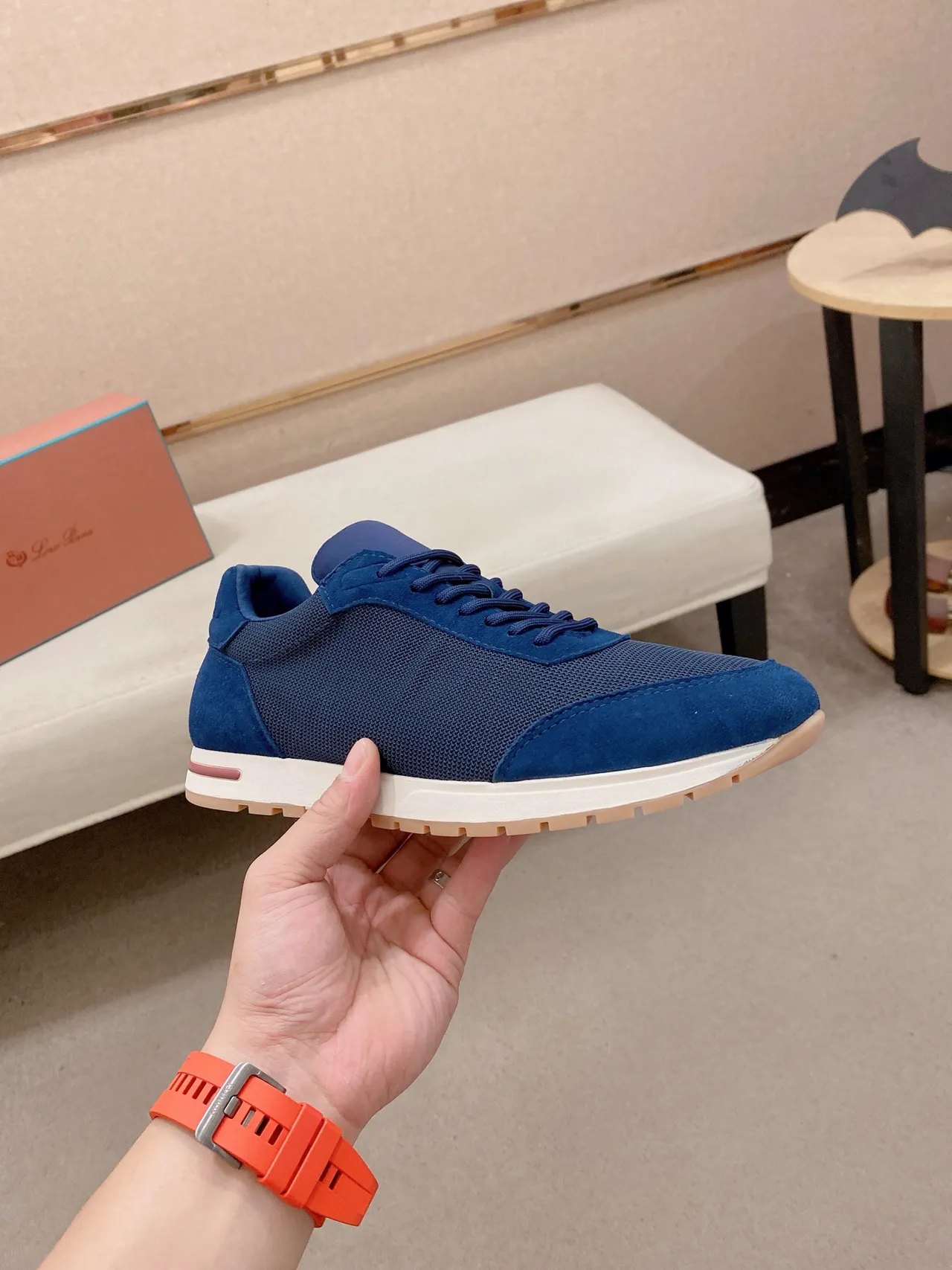 Navy Suede and Mesh Low-Top Lifestyle Sneaker 5
