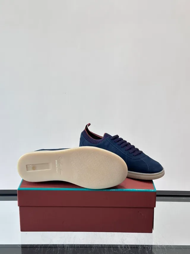 Navy Suede Knit-Collar Low-Top Lifestyle Sneakers 2