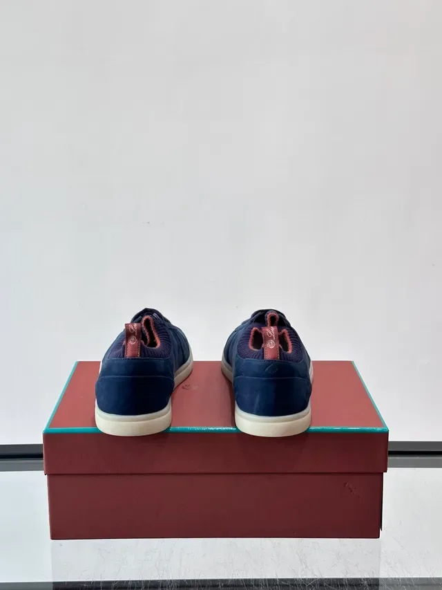 Navy Suede Knit-Collar Low-Top Lifestyle Sneakers 3