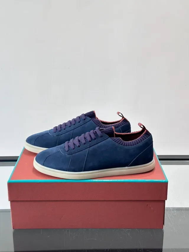 Navy Suede Knit-Collar Low-Top Lifestyle Sneakers 5