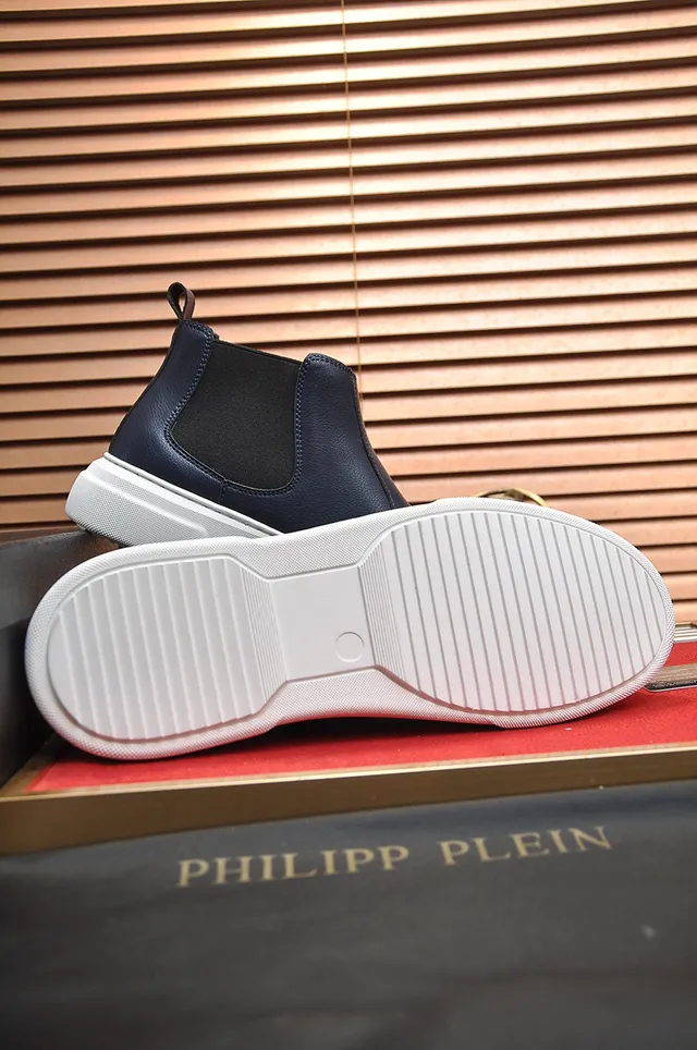 Navy White Leather Platform Sole Chelsea Boots 4