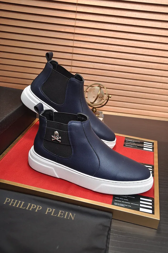 Navy White Leather Platform Sole Chelsea Boots 5