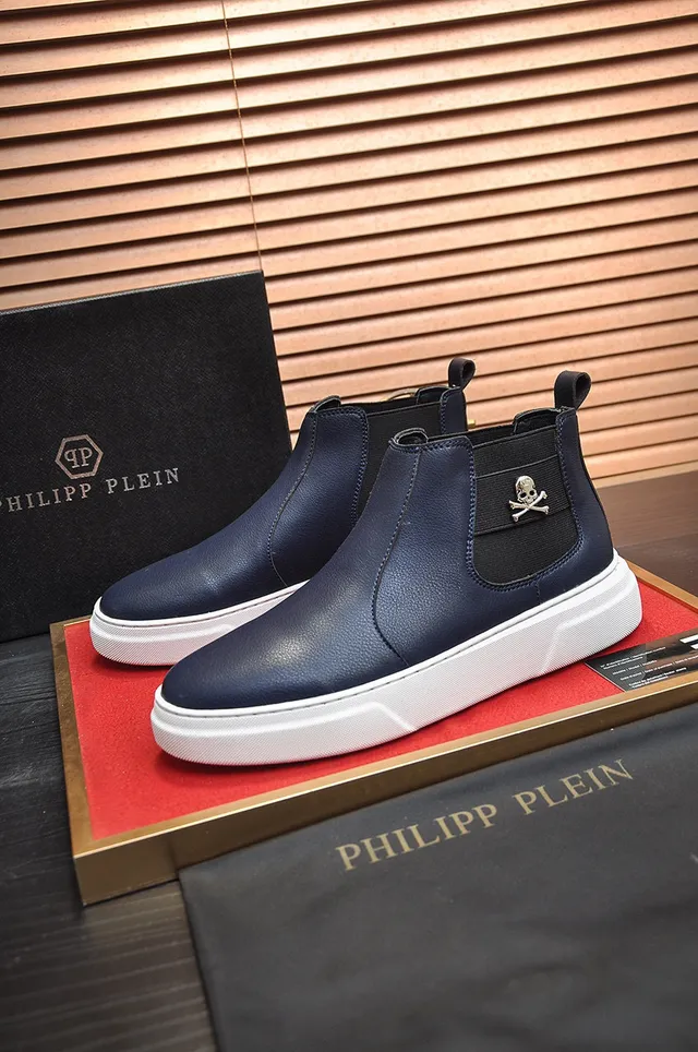 Navy White Leather Platform Sole Chelsea Boots 6