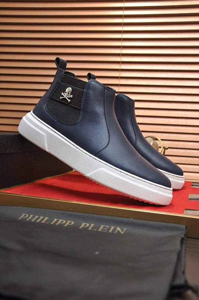Navy White Leather Platform Sole Chelsea Boots 8