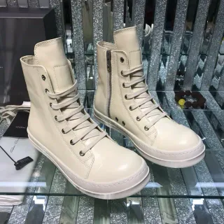 Off-White Leather-Like High-Top Lace-Up Side-Zip Ankle Boots