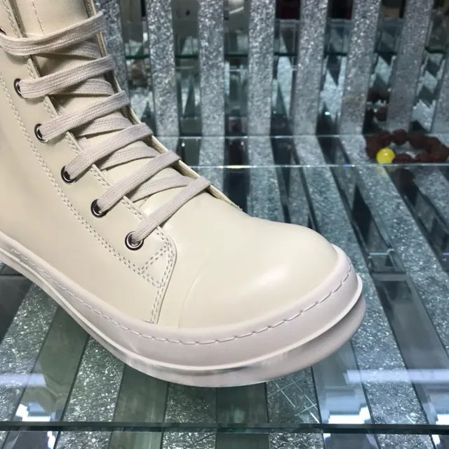 Off-White Leather-Like High-Top Lace-Up Side-Zip Ankle Boots 2