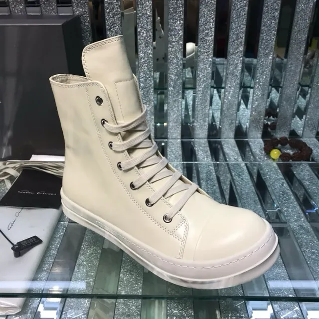 Off-White Leather-Like High-Top Lace-Up Side-Zip Ankle Boots 3