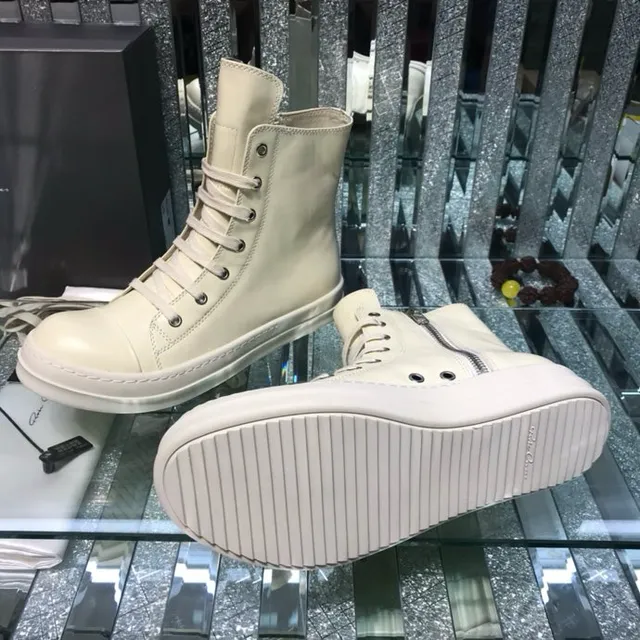 Off-White Leather-Like High-Top Lace-Up Side-Zip Ankle Boots 4