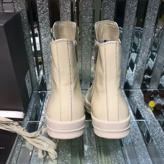 Off-White Leather-Like High-Top Lace-Up Side-Zip Ankle Boots 6