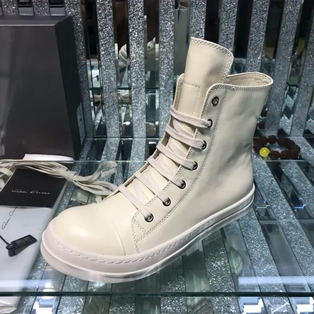 Off-White Leather-Like High-Top Lace-Up Side-Zip Ankle Boots 8