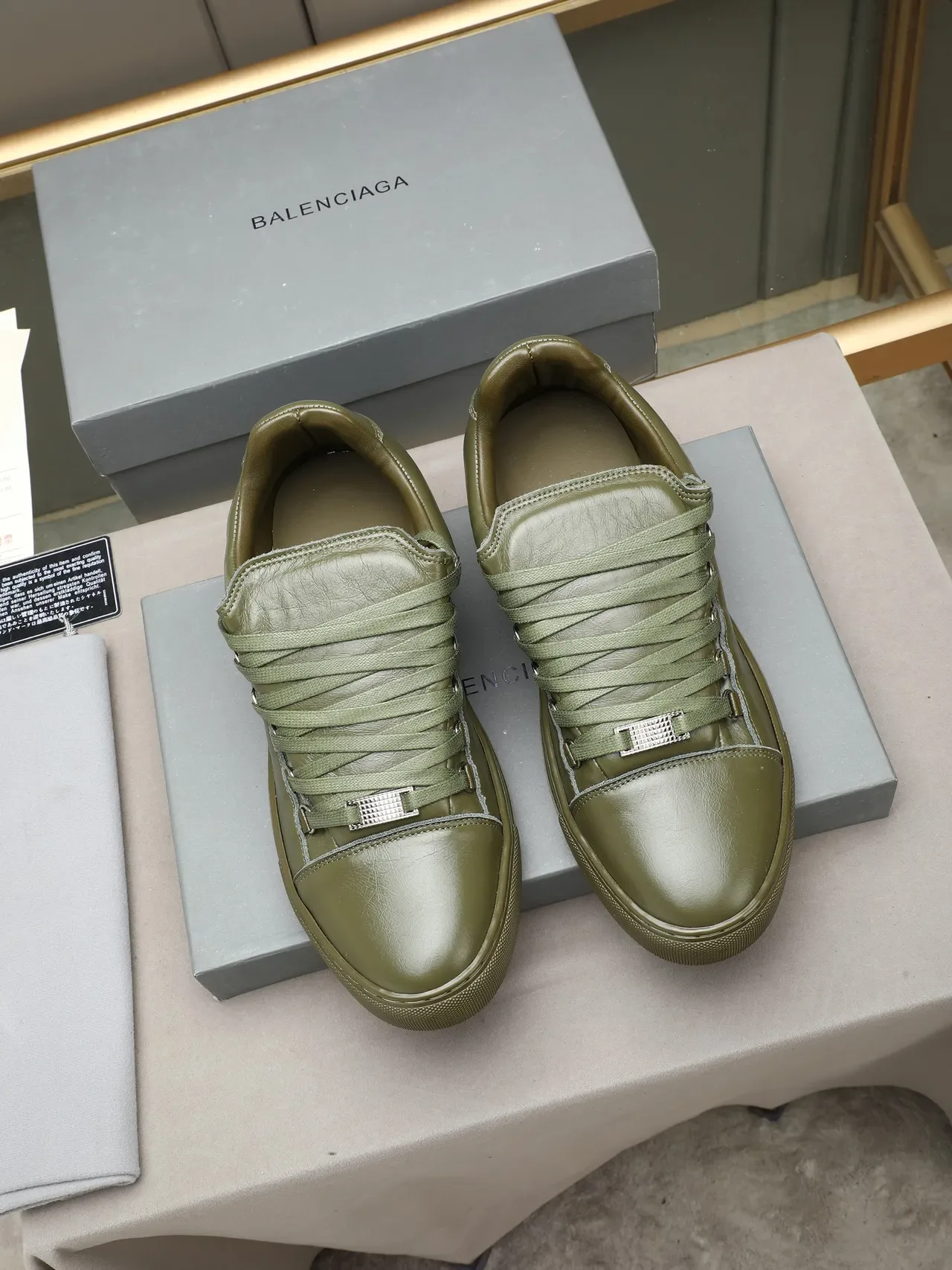 Olive Green Smooth Leather Low-Top Sneaker 2