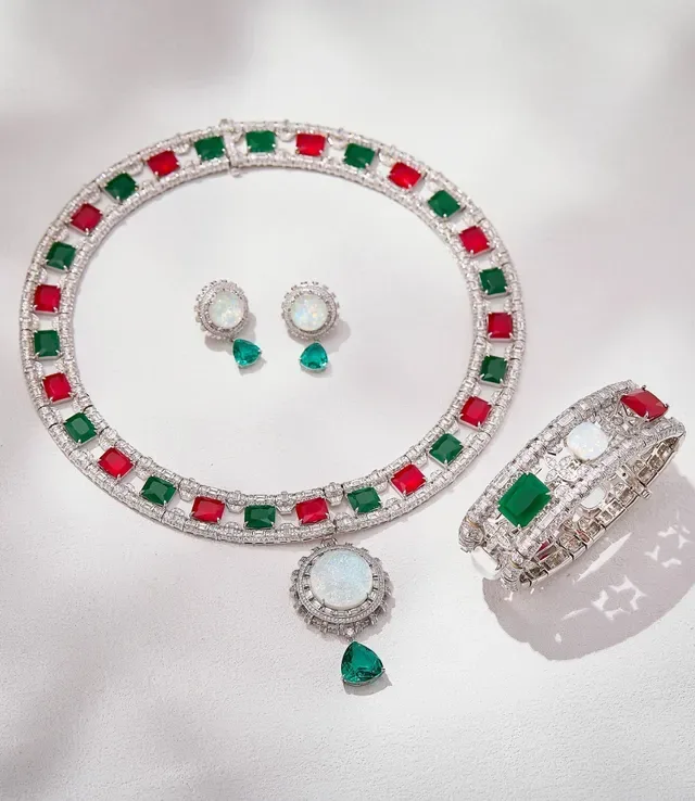 Opal and Emerald Halo Drop Earrings 2