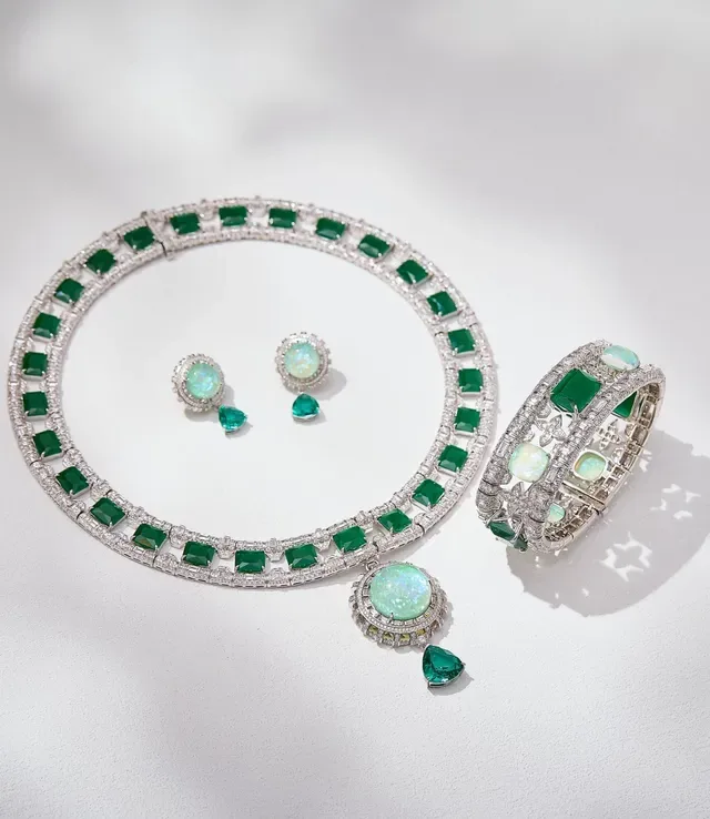 Opal and Emerald Halo Drop Earrings 3