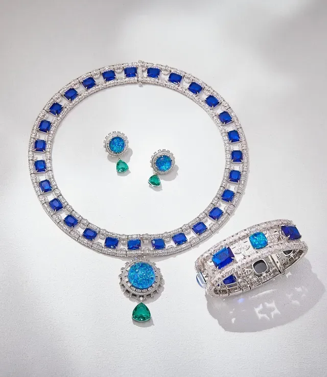 Opal and Emerald Halo Drop Earrings 4