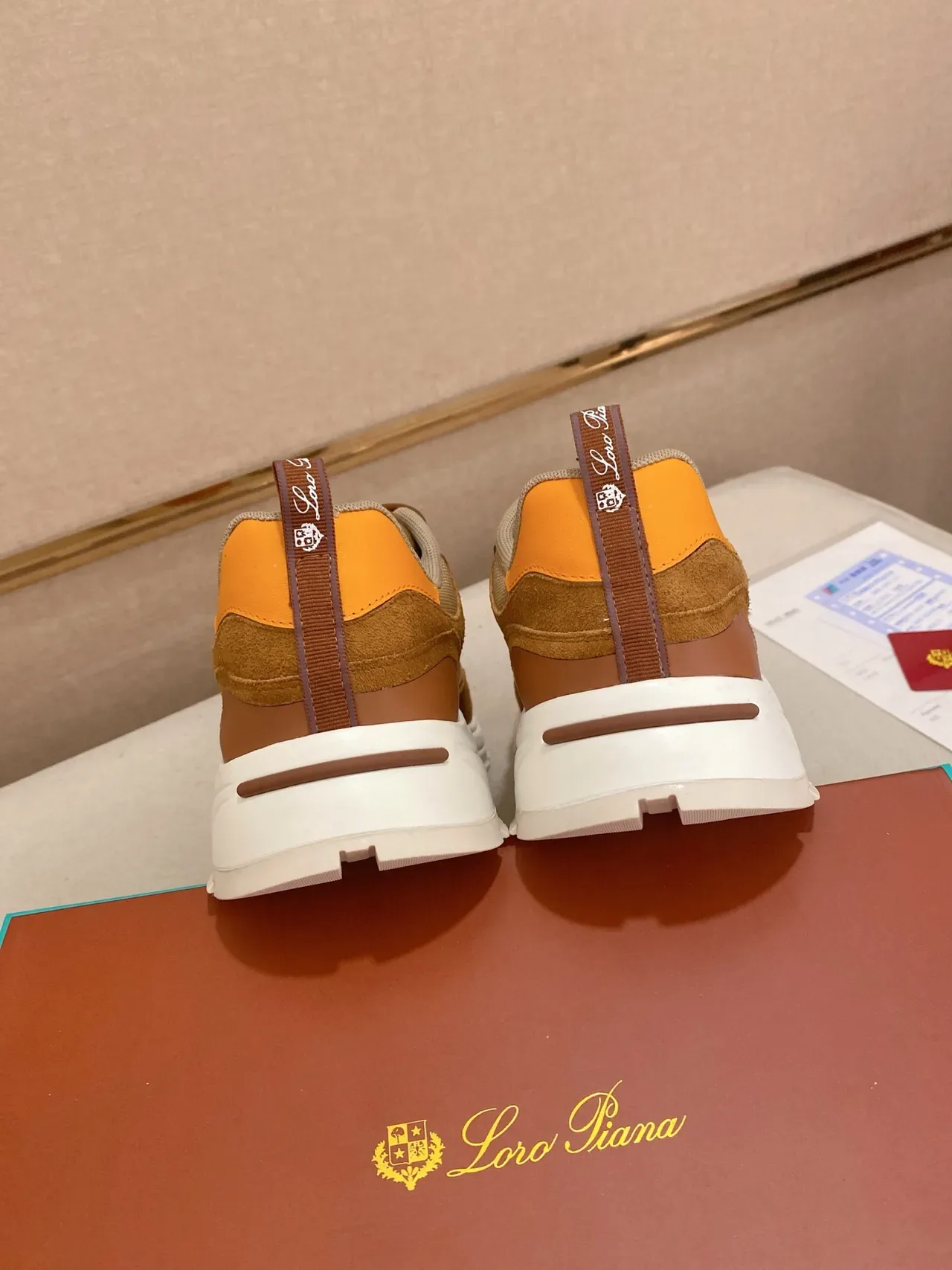 Orange Brown Beige Multi-Material Chunky Sole Lifestyle Sneaker 3
