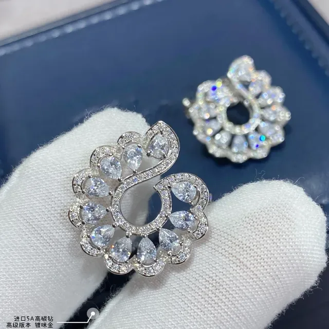 Ornate Floral Scroll Diamond-Set Clip-On Earrings 5