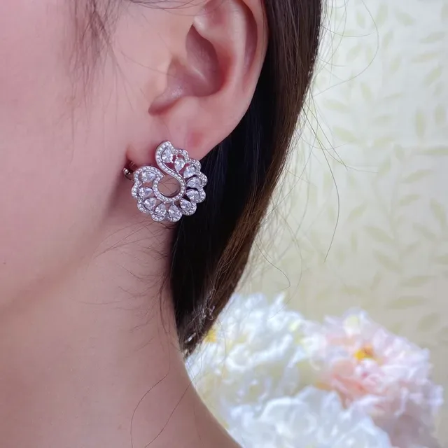 Ornate Floral Scroll Diamond-Set Clip-On Earrings 7