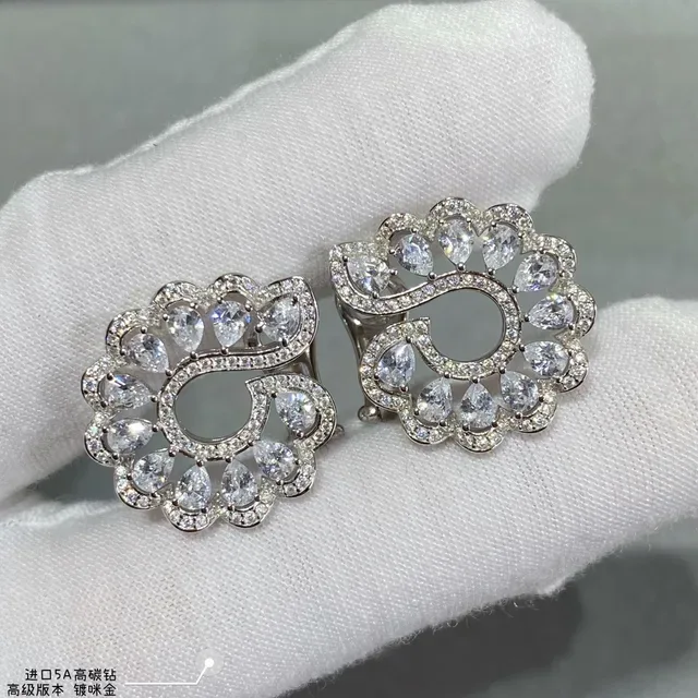 Ornate Floral Scroll Diamond-Set Clip-On Earrings 8