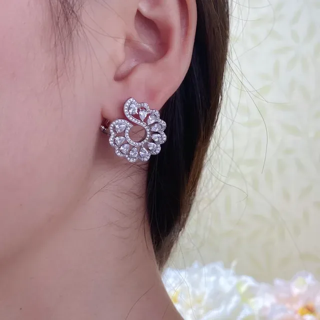 Ornate Floral Scroll Diamond-Set Clip-On Earrings 9